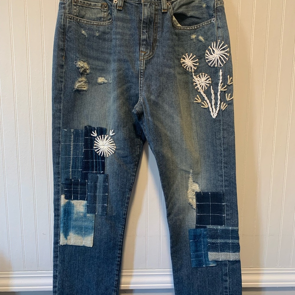 Anthropologie Blue Patchwork Ankle Jeans